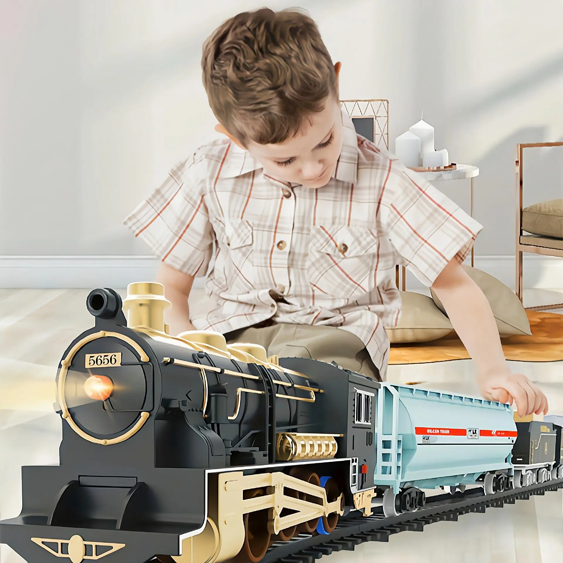 Battery Operated Classical Railway Musical Light Trace Track Toy Car Diy Christmas Train For Holiday Gifts
