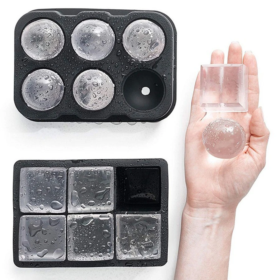  Round square ice cube mold Food silicone Large-capacity 6-hole 6-ball