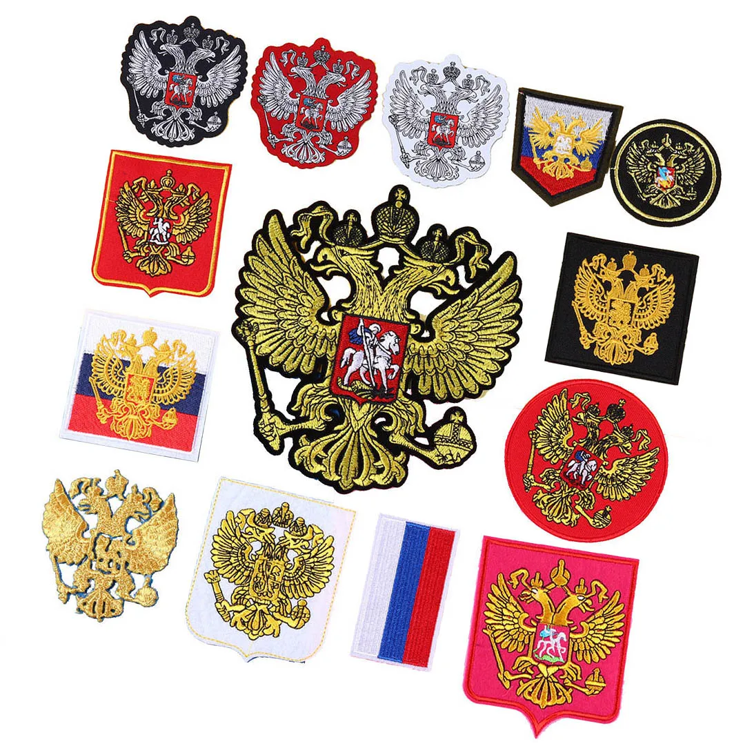 Various golden two-headed eagle patches Russian flag National Emblem Patch pilot people of Russia Iron on patches