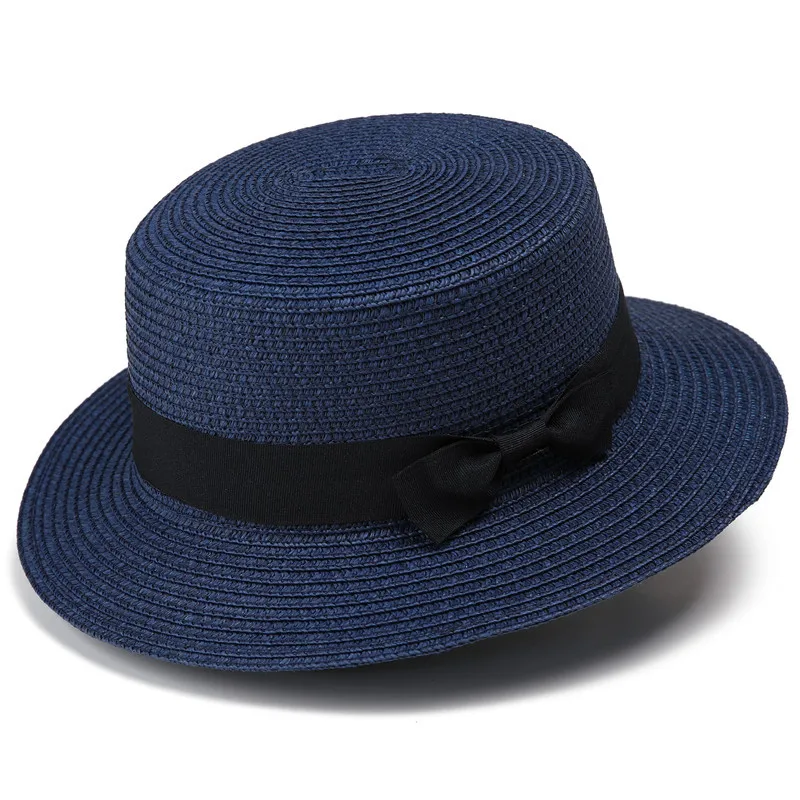 HZM-24053 Wholesale Bohemian Women Lady Children Boater Sun Flat Top Straw Beach Hats Round Summer Panama Hat