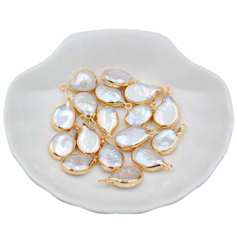 Oval Baroque Pearl Connector 18k Gold Plated Bezel Jewelry Earrings Pendant Accessories