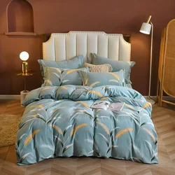 Autumn and winter thickened woolen cotton warm floral printing bed sheet and duvet cover set 4 pcs with pillowcase