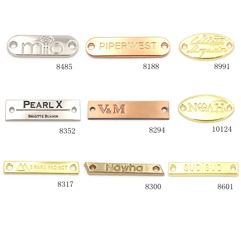 Swimwear waterproof hardware sew on metal label custom engrave logo small metal brand logo label tag