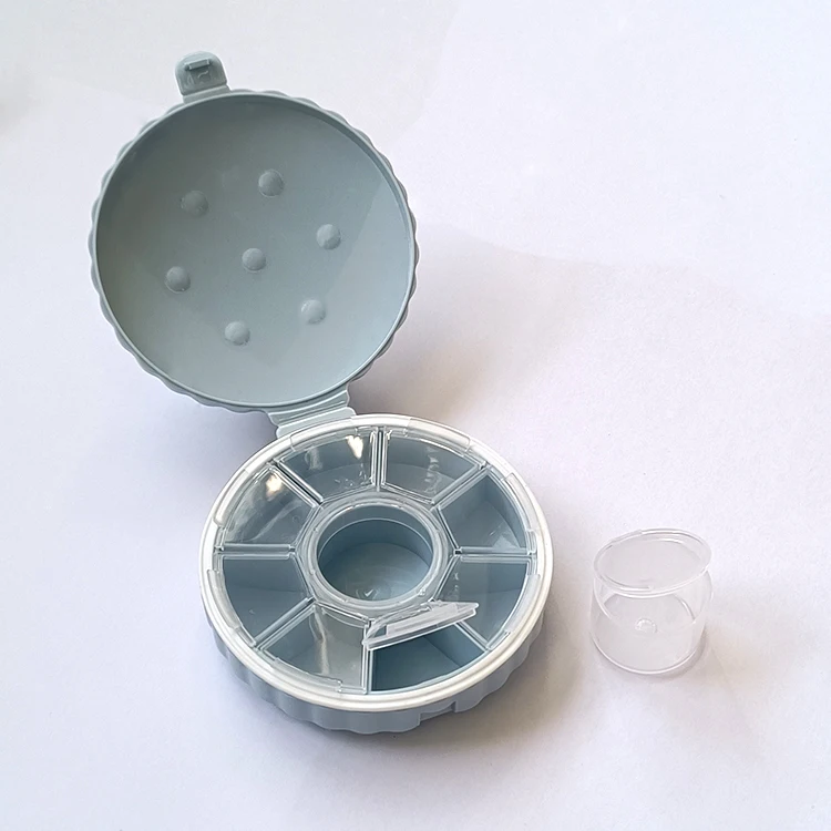 Round Shape Plastic 7 Day Pill Box Organizer Pill Case With Measuring Cup