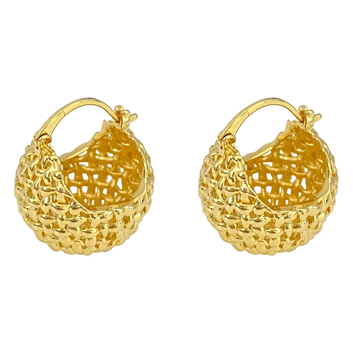 Landy Retro Simple Woven Hollow Half Spherical Shaped 18k Gold Hoop Basket Earring for Women