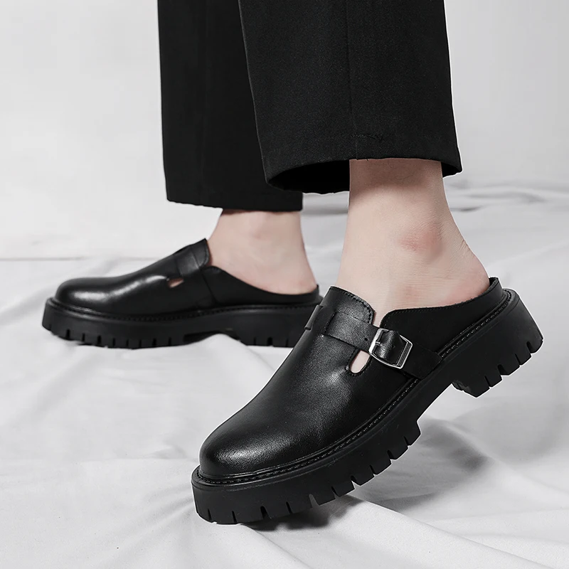 Latest Design Pure Color Platform Dress Shoes British Style Casual PU Leather Half Shoes for Men