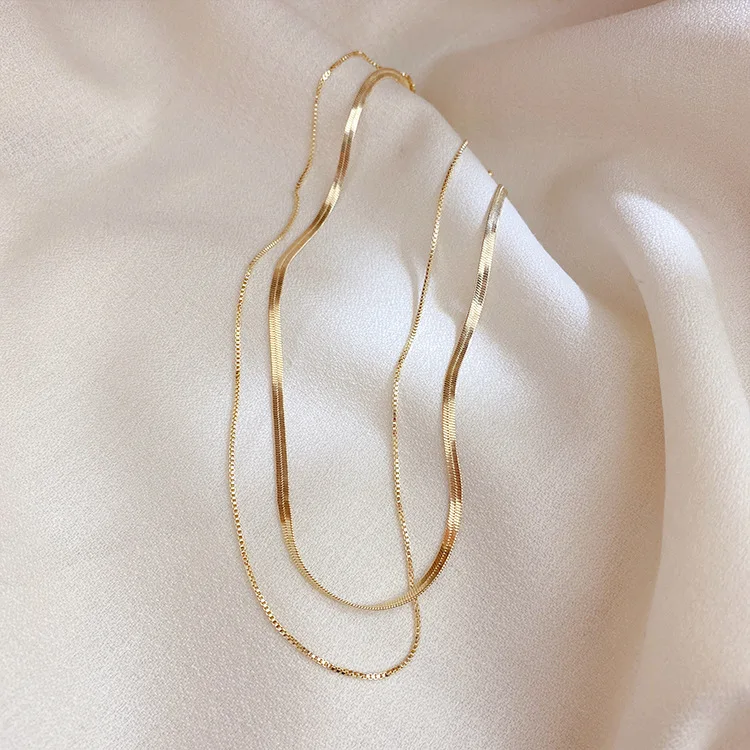 2021 New Double Layered Titanium Snake Link Chain Choker Necklace Simple Gold Color Collar Necklaces