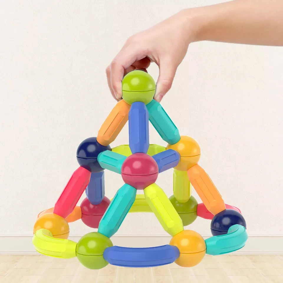 DIY Creative Construction STEAM 61pcs Strong Magnet Building Block Magnetic Rods Magnetic Stick And Balls Set For Boys and Girls