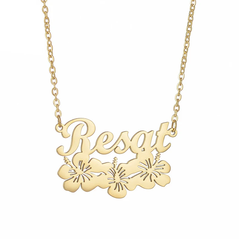 Custom Name Flower Necklace Nameplate Necklace For Women Personalized Stainless Steel Gold Chain Customized Jewelry Gift