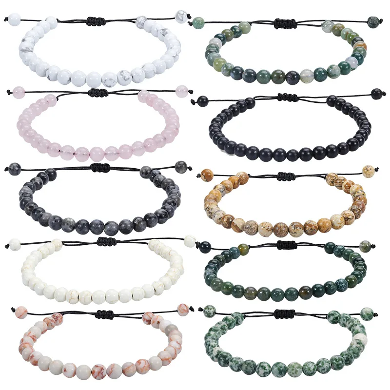 Hand woven 6mm natural stone bracelet healing crystal Beads Rose Quartz Tiger Eye Amethyst  rope handmade adjustable Bracelets