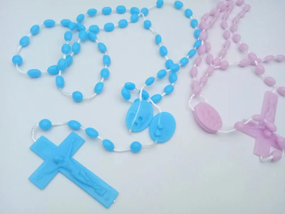 new arrival 4.5*2.7cm cross rosary necklace cheap plastic luminous rosary necklace