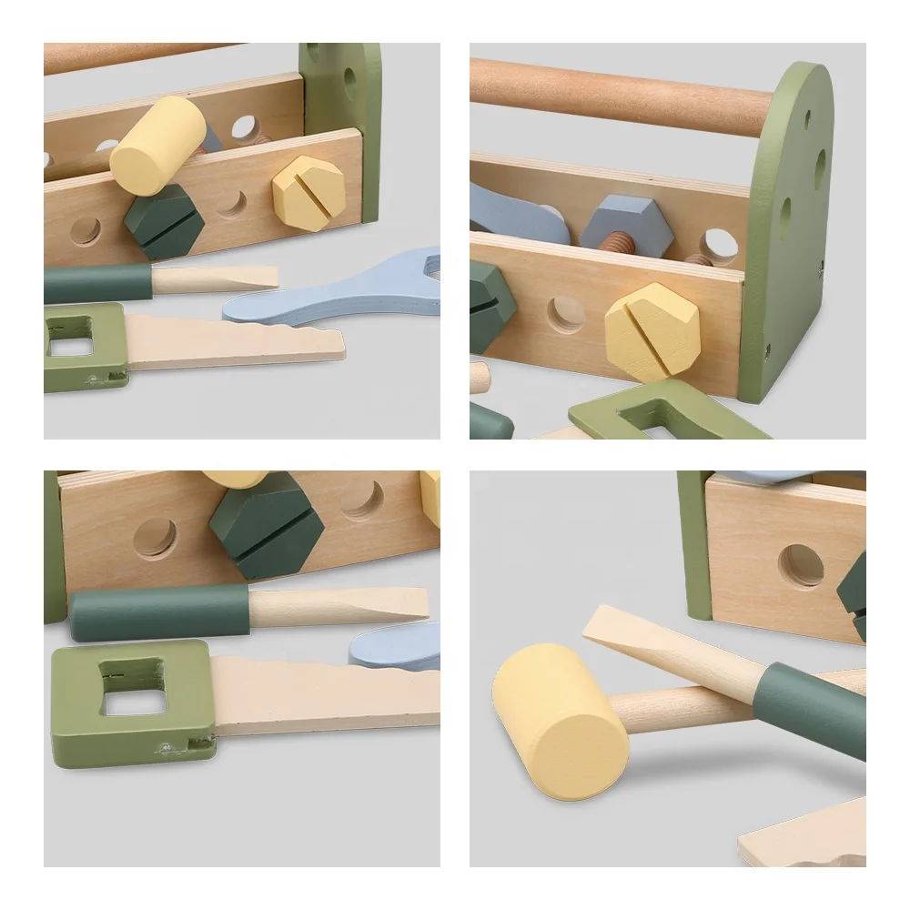 Wood Tool Toys Pretend Play Set Toy with Tool Kits Screwdriver and Hammer Educational Montessori Wooden Tool Box Toys for Kids