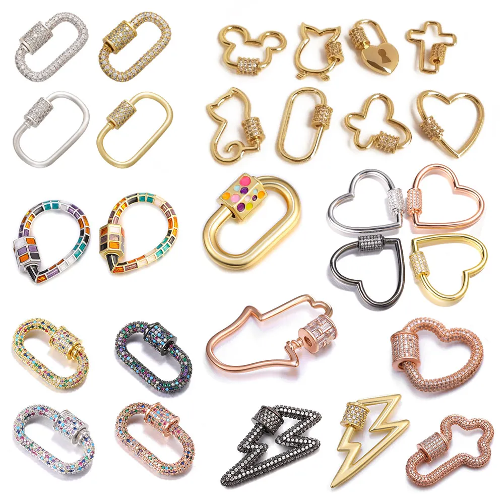 mini small tiny men lock silver gold pendant chain titanium carabiner clasp necklace