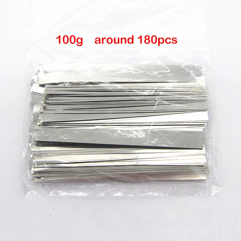 100g around 180pcs 100*7MM 0.1mm 18650 32650 Lithium Li-ion Battery Connector Nickel-plated Steel Nickel Sheet Strip Welding DIY