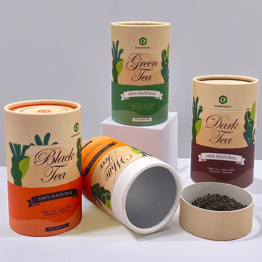 Custom Biodegradable Food Grade Cylinder Box Packaging Wholesale Round Lightweight Paper Tea Canister
