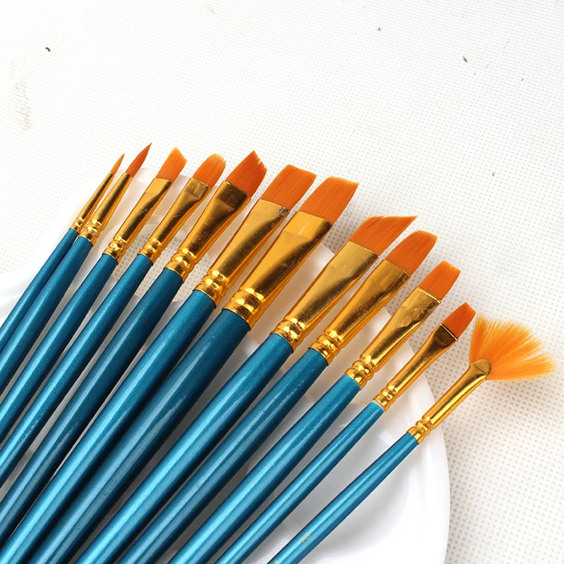 12 Pcs Nylon Hair  Watercolor Painting Brush For Artist And Student With Palette