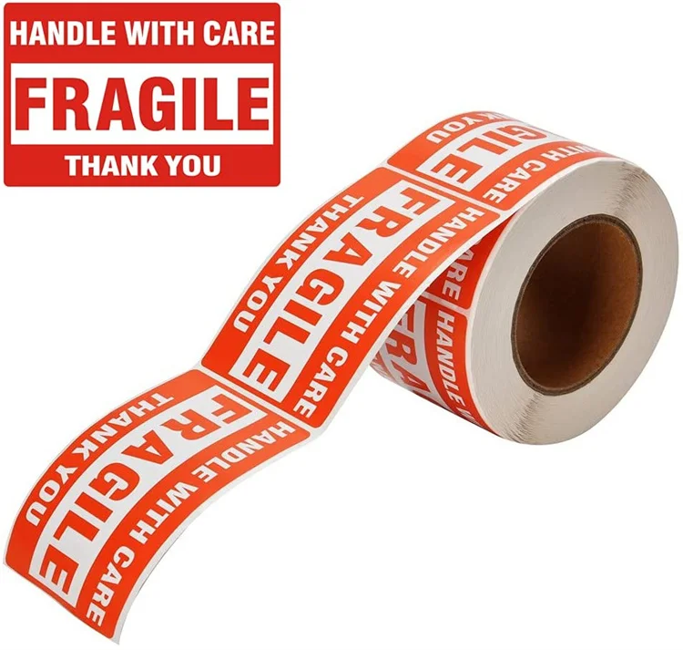 Rolled Red Fragile Label Stickers Carefully Lightly Place Warning Packaging/Transport Stickers