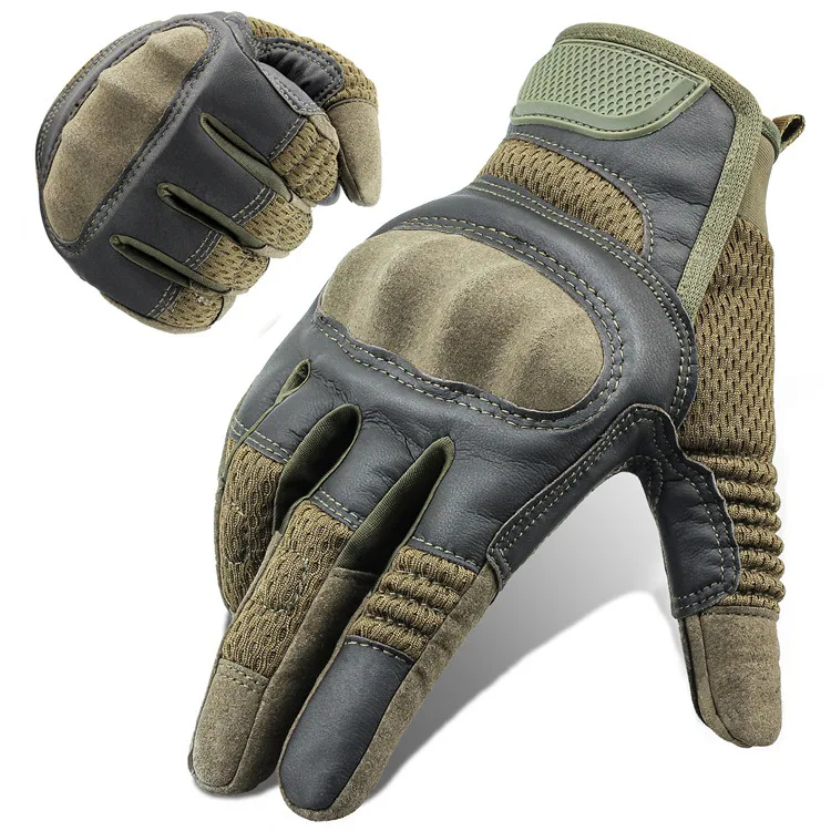 Custom Logo Touch Screen Full Finger Outdoor Camping Sport Heavy Duty Mechanic Tactical Gloves Hard Knuckle Olive Green for Men.