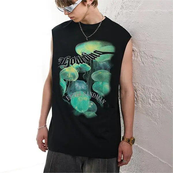 Streetwear Oversized Unisex Gym Tank Top Custom Cut Off Sleeveless T-shirt Printing Muscle Shirt Acid Wash Graphic Men Vest