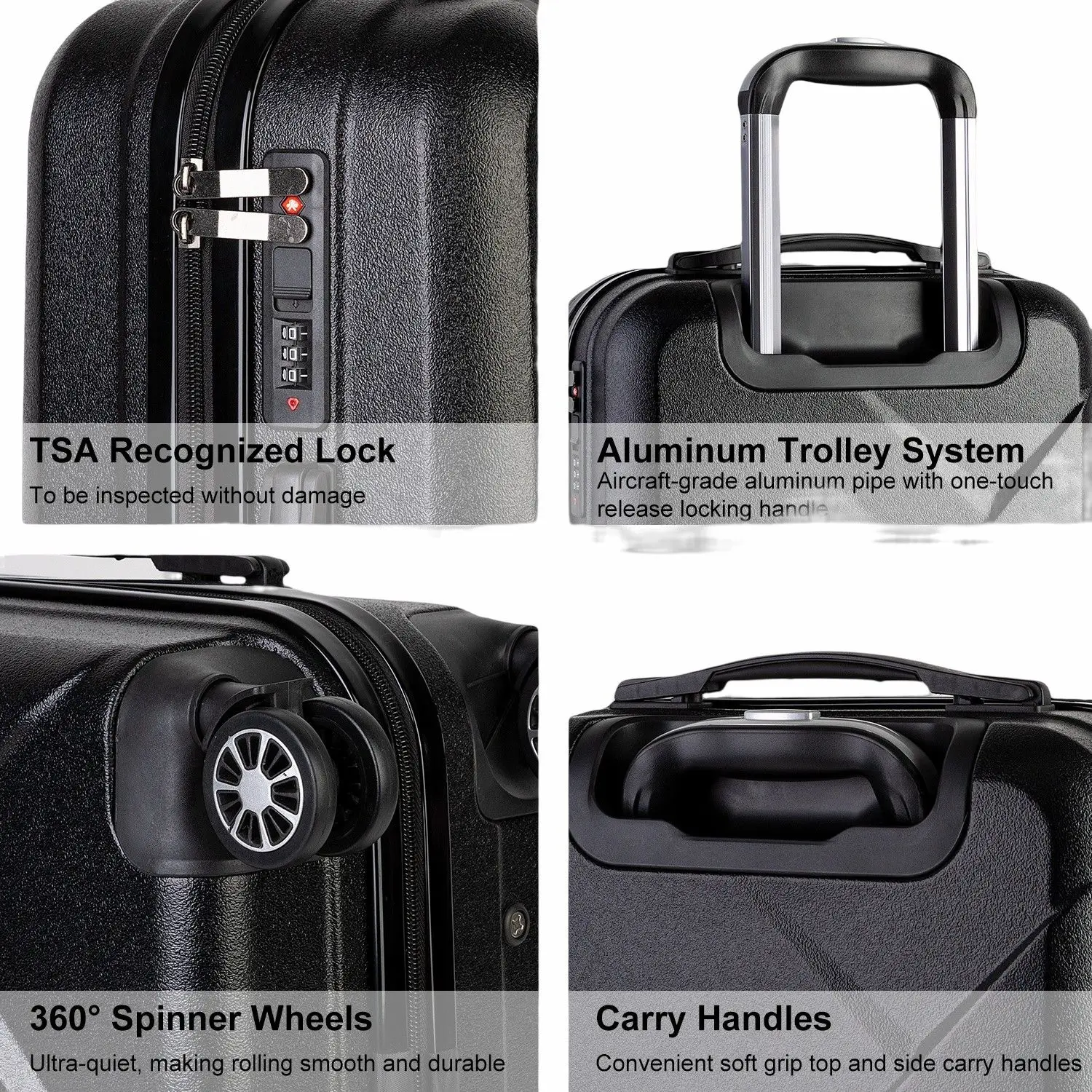 Abs 360 Degree Hard Side Travel Style Suitcases Trolley Luggage Bag Set