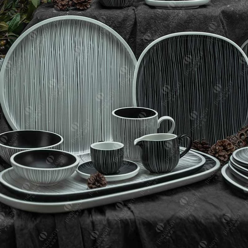JQY modern line thick edge and rim steady restaurant hotel wedding party events dinnerset serving for 4 peoples tableware