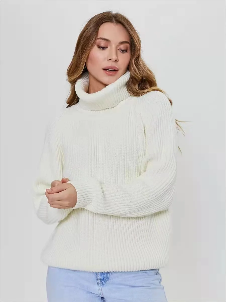 Fall/winter women Sweater Turtleneck Pullover Solid Color Loose Thick Knitted Blouse