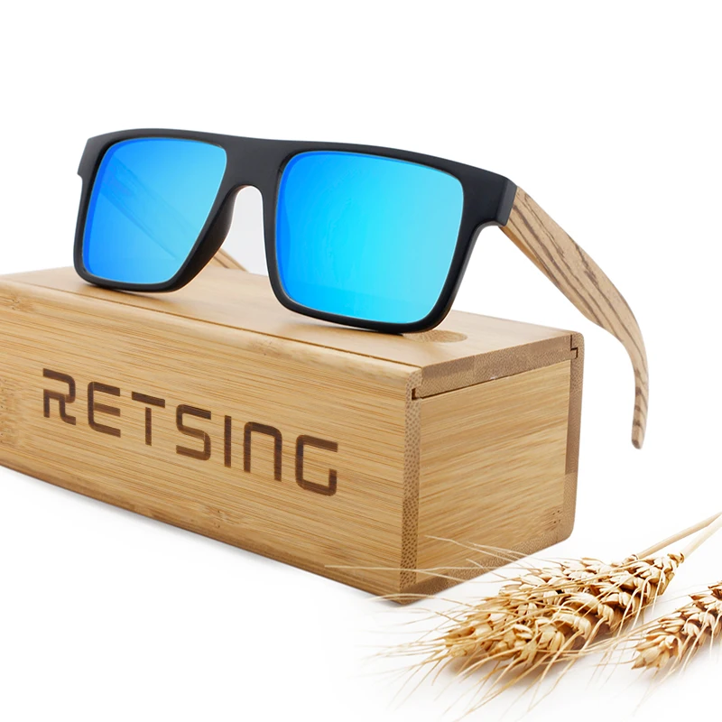 Handmade Wood Sunglasses Plastic Frame Bamboo Wood Temple Sunglasses Custom Logo Square Glasses For Men Women