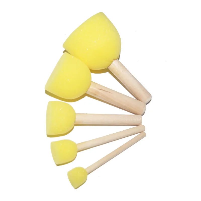 Sponge Paint Brushes Toys Wooden Handle Seal Sponge Brushes Kids Children Drawing Painting Graffiti Brush School Supply