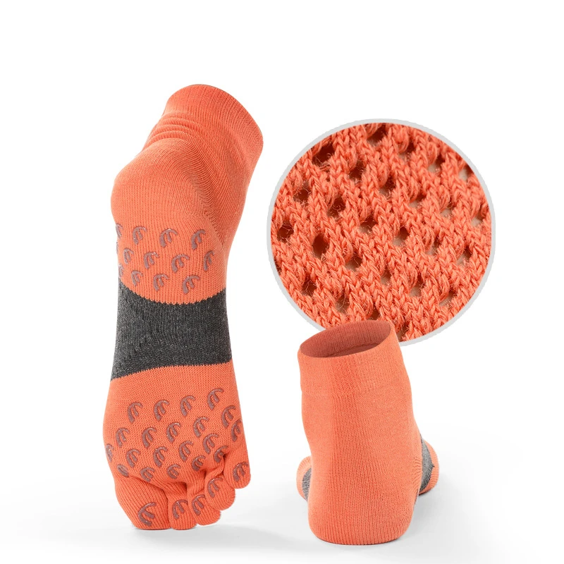 High Performance Women Cotton Anti Slip Yoga Toe Socks Grip 5 Toe Socks Instep Openning Five Finger Socks
