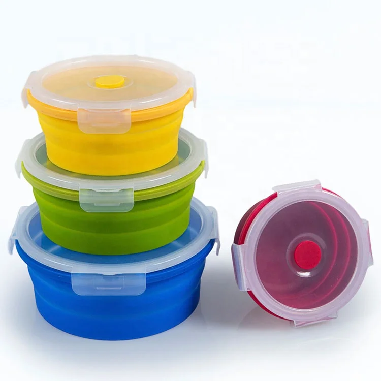4 Pcs Bento Lunch Box Leakproof,Collapsible Silicone Lunch Box Picnic Food Container