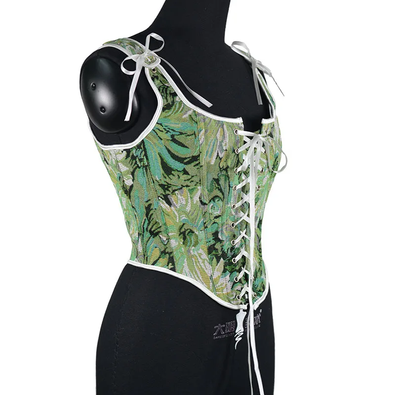 New Sweet French Style Plastic Bones Corset Vest Outwear Vintage Lace-up Overbust Corset Crop Top Clothing