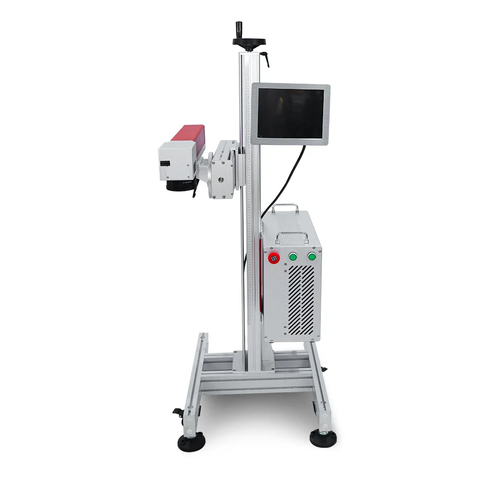 Fiber Laser 30w Fly Marking Machine Online Engraving Metal Aluminum Steel Alphanumeric Logos Bar Codes Graphics Image