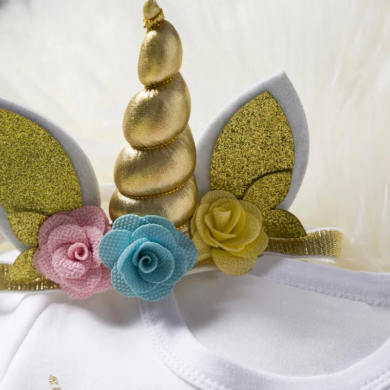 Wholesale Flower 1st First Birthday Outfit Boutique Unicorn Tutu Dress 1 Year Baby Girl Birthday Dresses with Headband 3pcs