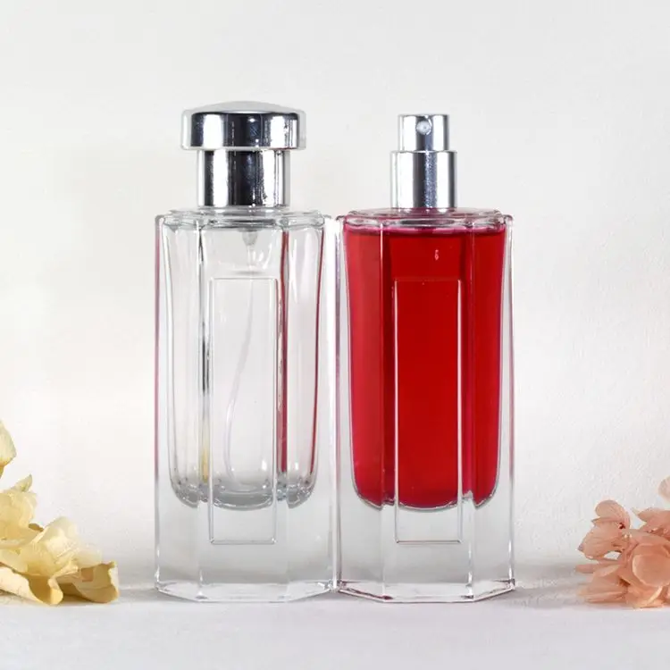 Custom Logo Glass Perfume Bottle Hexagon Clear 50ml Perfume Spray Bottles With Pump