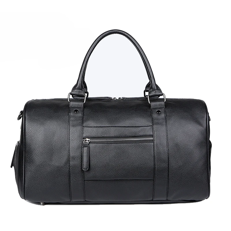 Customized Private Label Weekend Overnight Duffle luggage Mens Black Classic PU Leather Travel Duffel Bag With Shoe Compartment