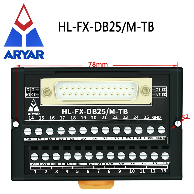 Dual DB25 D-Sub DIN Rail Mount Interface Module RS232 DB25 Connector,FX-DB25/M-TB and DB25-Female to Female 1M Cable