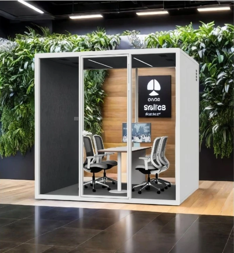 Soundproof Private Space Phone Booth Prefab Office Pod Meeting Booth Acoustical Hollow Glass Sound Indoor Office Pod
