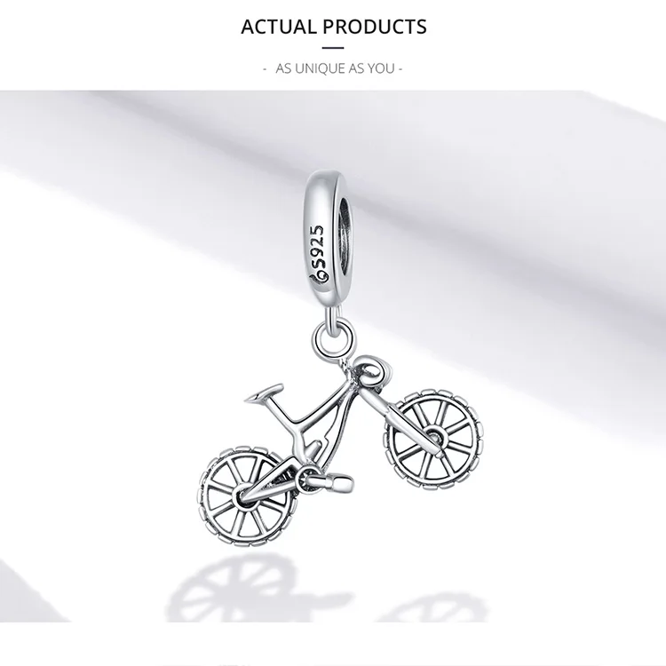 Fashion Sterling Silver 925 Mountain Bike Pendant Charm for DIY Necklace or Bracelet Jewelry Making