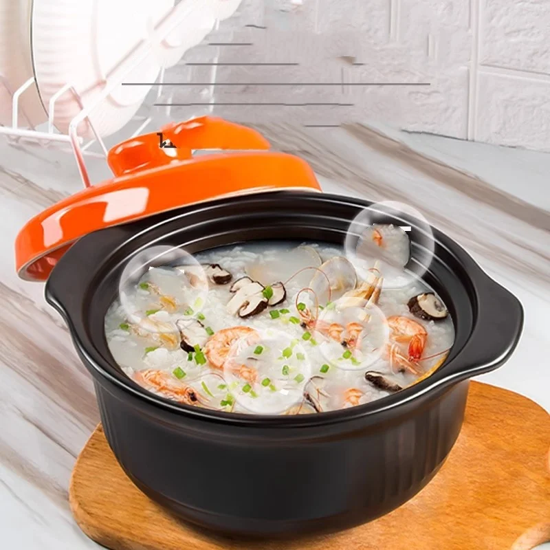 Ceramic Soup & Stew Pottery round Casserole Dish with Lid Gas Microwave Oven & Stove Safe
