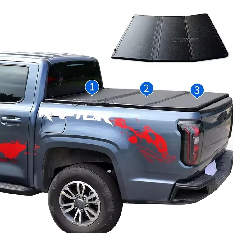 pickup truck bed cover Ford Raptor aluminum hard tri-fold tonneau cover for Dodger ram 1500