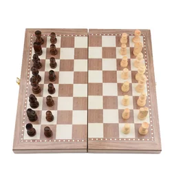 3-in-1 Wooden Chess Set for Adults and Kids, Chess & Checkers & Backgammon Folding Board Portable Travel Tabletop Game Toy