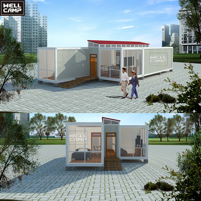 Luxury modern fiat pack container house with three rooms two bathrooms high quality durable prefab homes