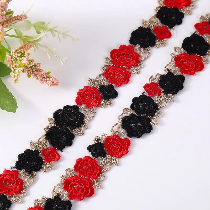 multicolor polyester Embroidery lace Rose Flowers Clothing Home crafts accessories 4CM Water-soluble lace trim