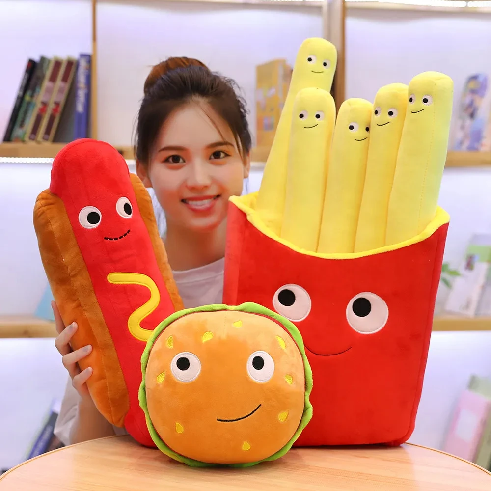 Hamburger Pizza Toy Ice Cream French Fries Toy Stuffed Fast Food Popcorn Cake Plushies For Claw Machine Arcade Plush Toys Doll