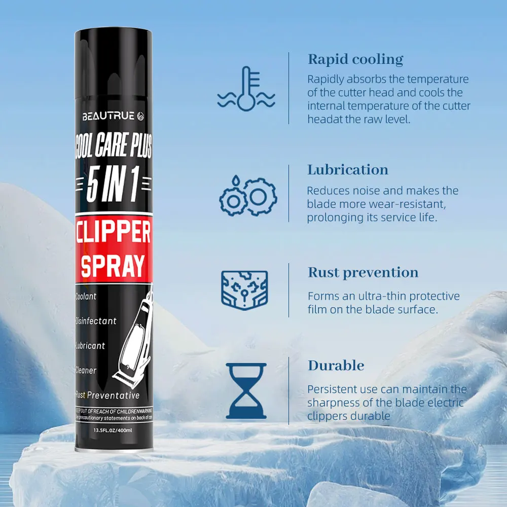 Professional Custom Wholesale 400mL 5 in 1 Clipper Cool Care Icer Blade Disinfecting Cleaner And Lubricant Barber Clipper Spray
