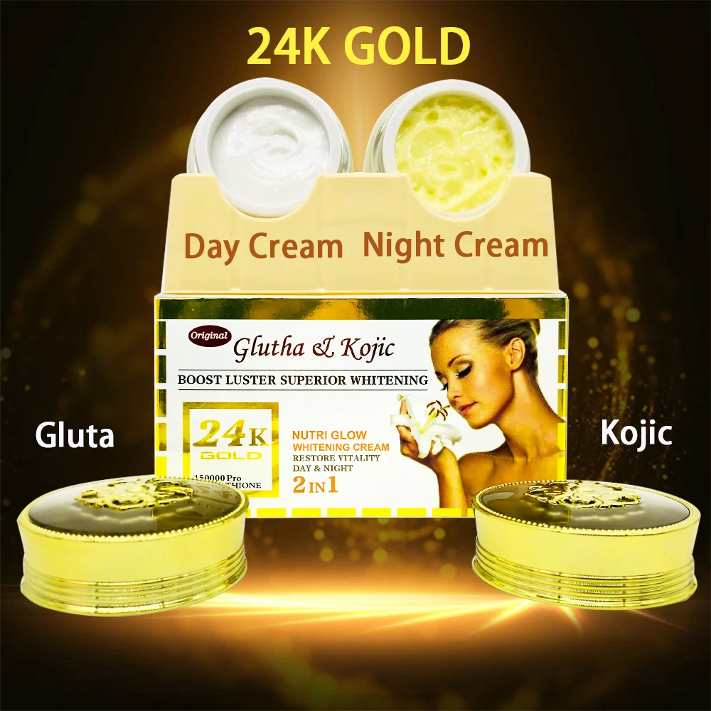 Отбеливающий крем для лица 24K Gold Gluta & Kojic Удаление меланина против старения антиоксиданты 25 г +