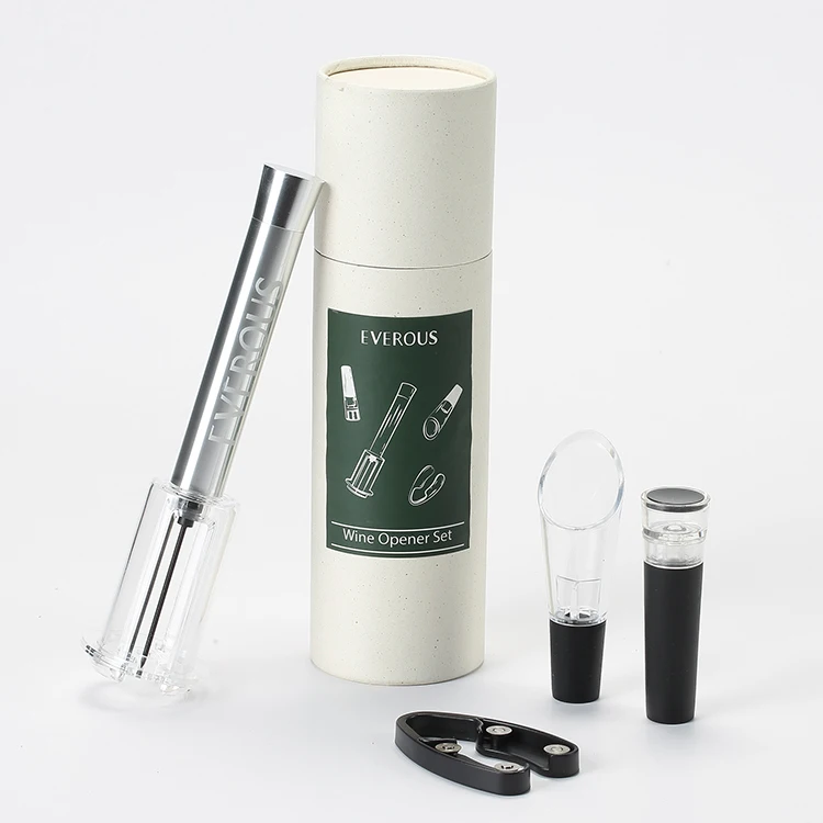 Hot Selling Wine Bottle Cork Remover Accessory Tool Kit with Wine Aerator Foil Cutter Vacuum Wine Air Pressure Pump Opener Set