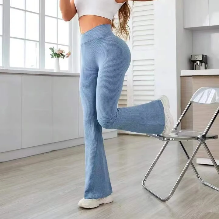 5-color Cross-waist Threaded Flared seamless yoga pants Hip-lifting Fitness pants Peach hip sports Trousers Leggings