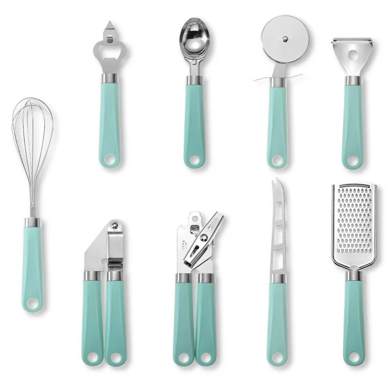 Factory 9PCS Kitchen Tools Vegetable Grater Bottle Opener Bowl Ice Cream Spoon Whisk Kitchen Gadget Set with Color Box