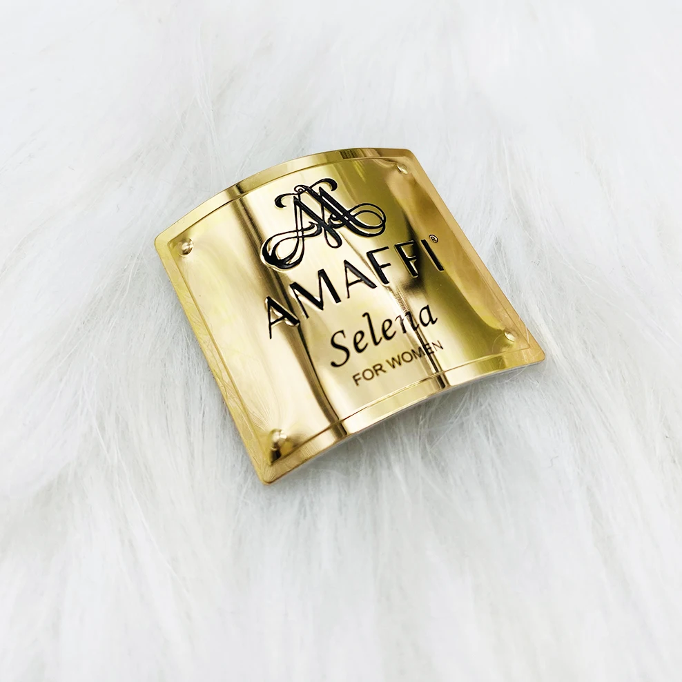 Golden deboss curved metallic strong adhesive aluminum label sticker